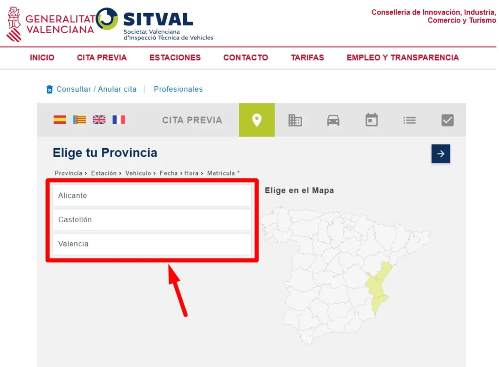 Seleccionar Provincia en SITVAL